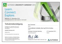Teilnahmebest&auml;tigung Autodesk University 2013
