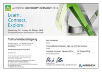 Teilnahmebest&auml;tigung Autodesk University 2014